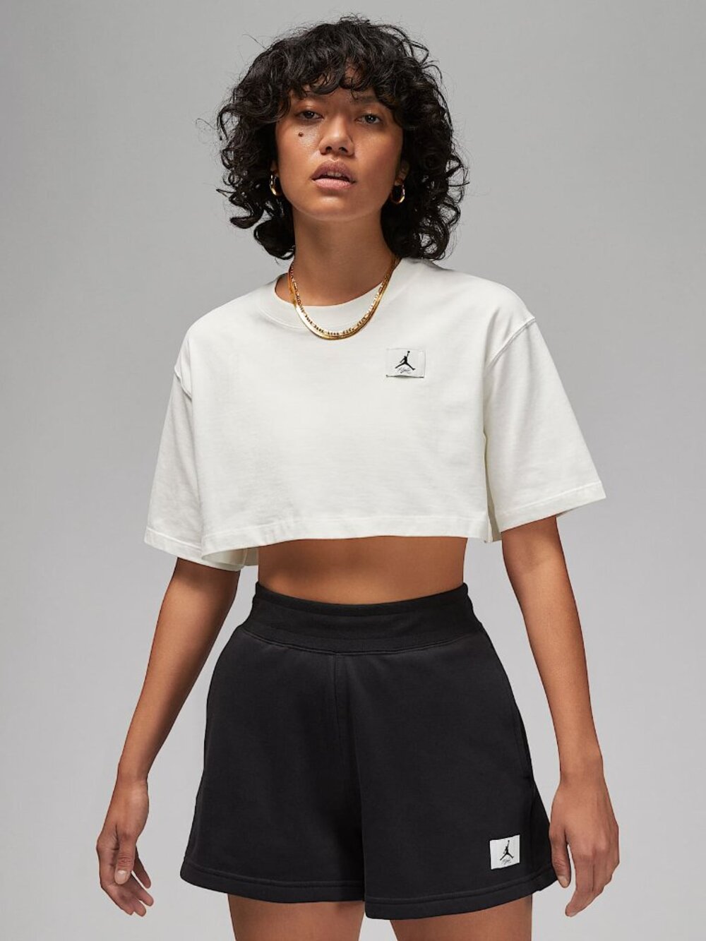 Jordan Women’s Cropped T-Shirt White Flight Jumpman Patch Size M